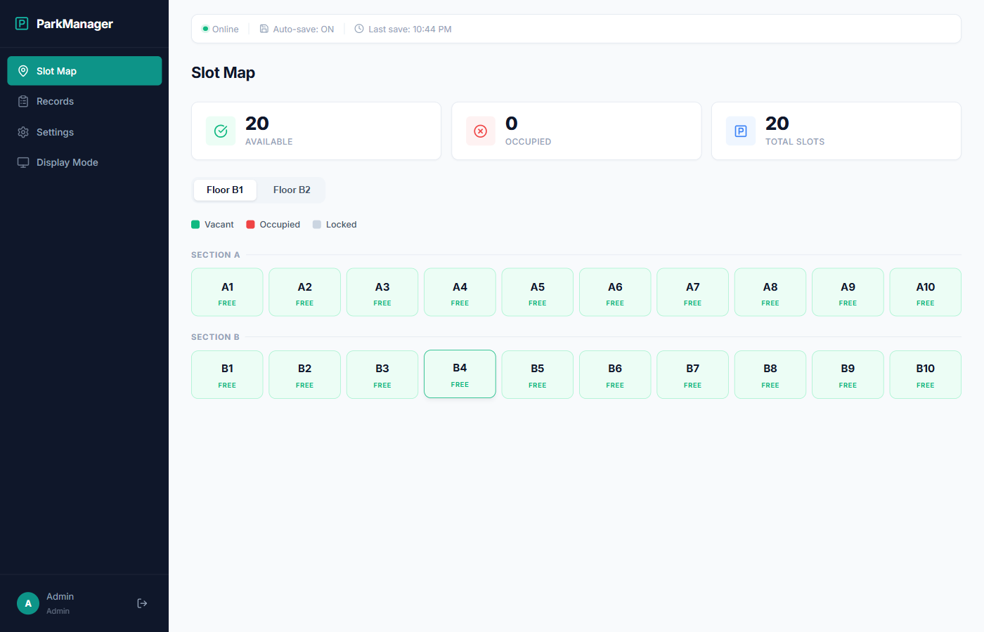 ParkManager slot map dashboard