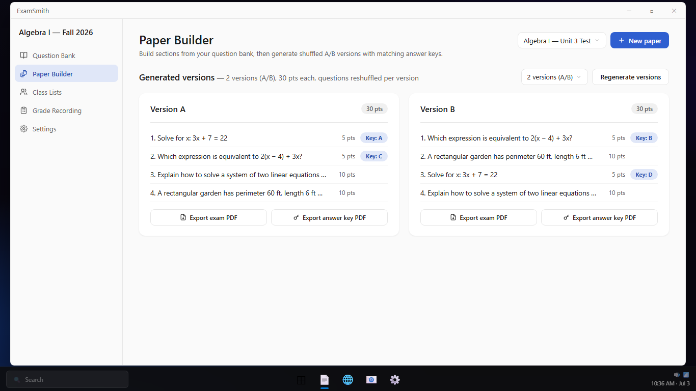 ExamSmith - Exams and Worksheets from a Question Bank screenshot 3