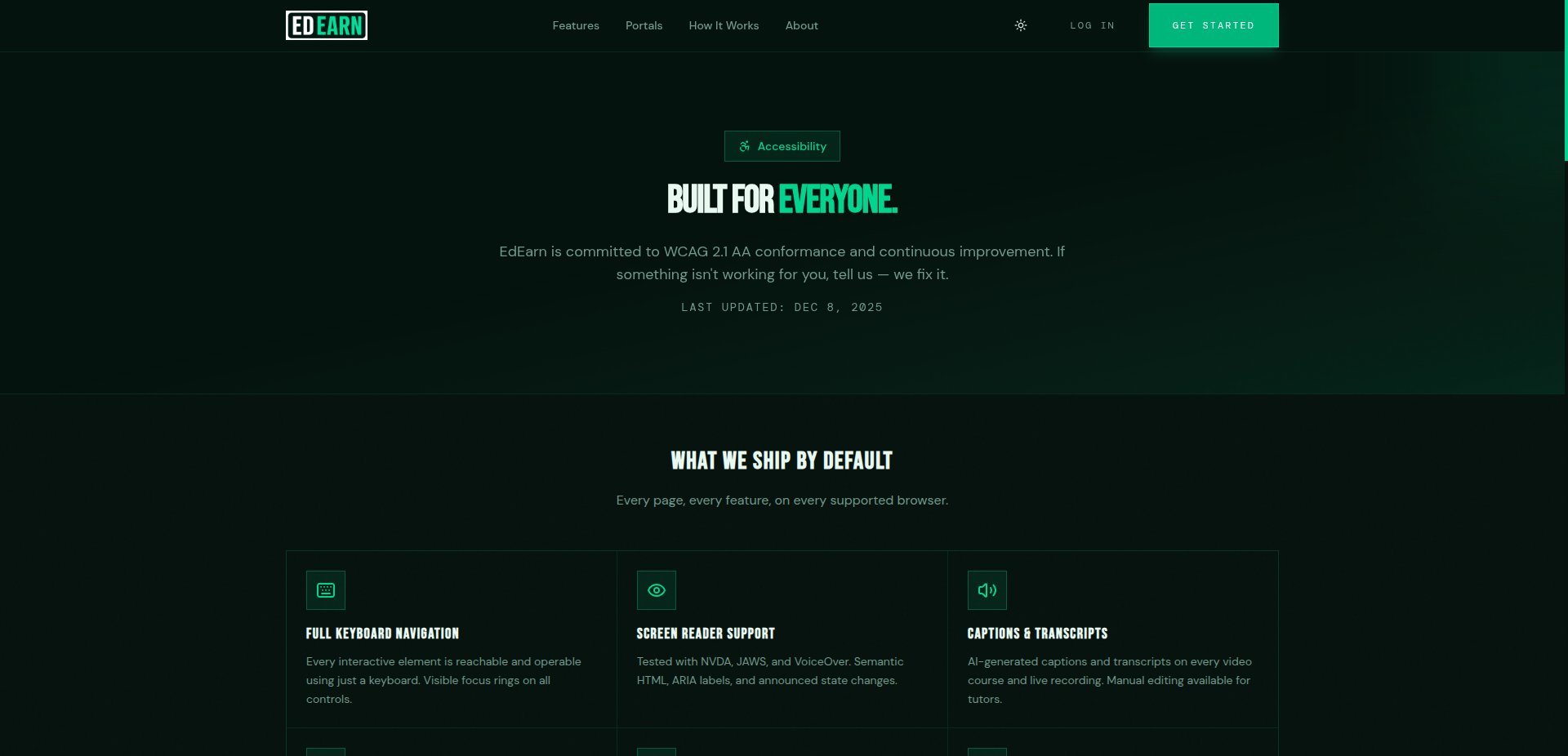 EdEarn student dashboard — courses, progress and live sessions