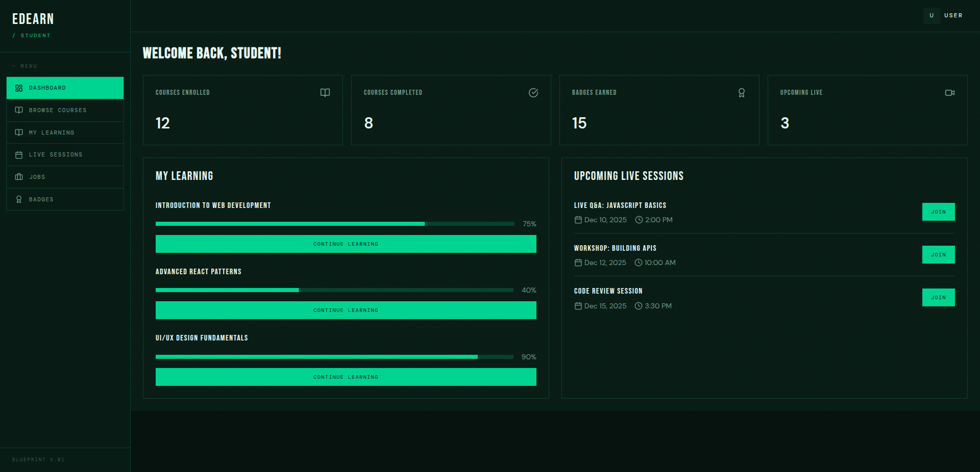 EdEarn admin / controller dashboard — management, stats and controls