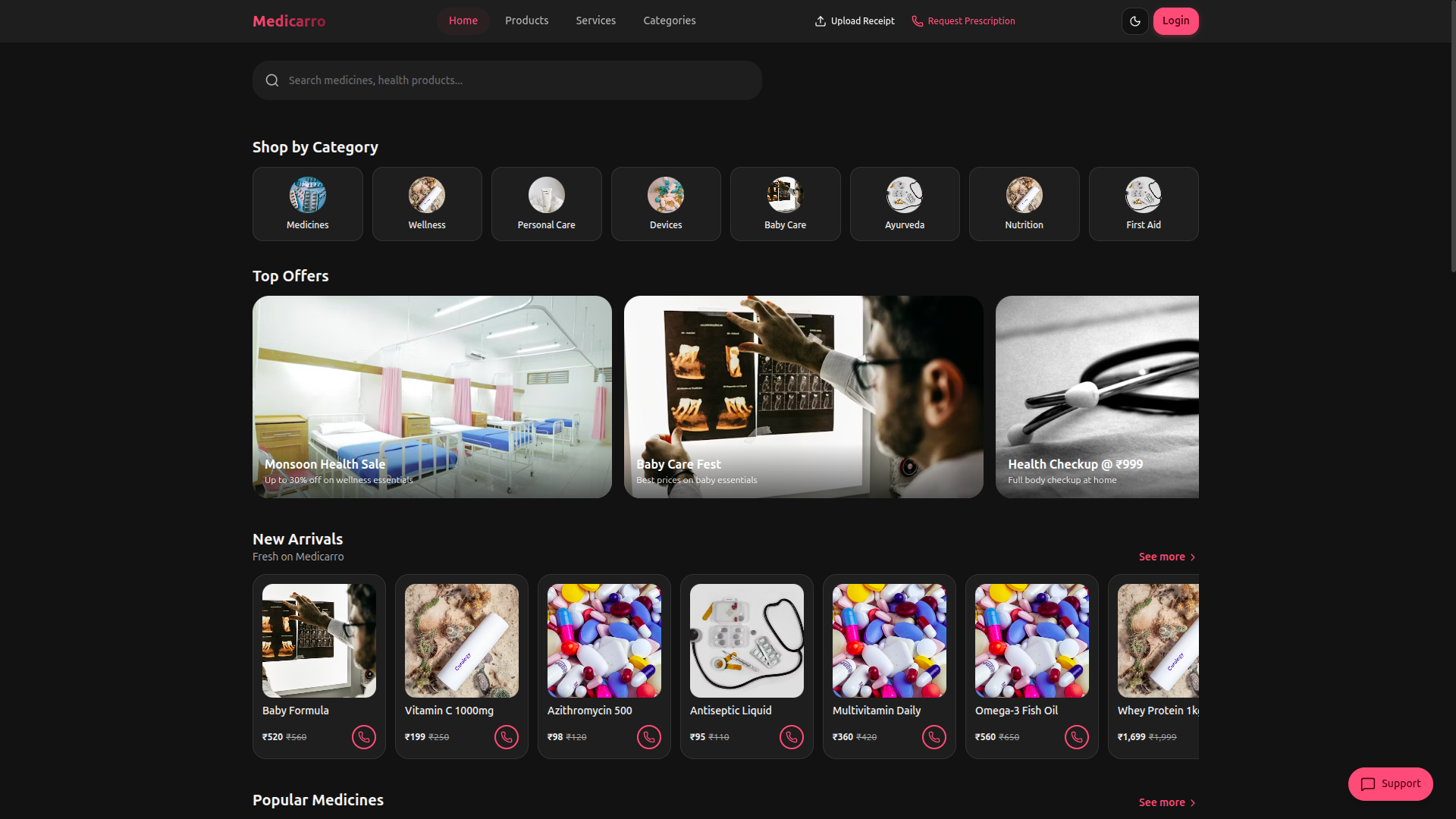 Medicarro storefront — healthcare at your doorstep